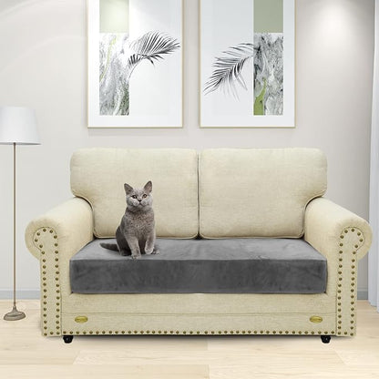 MAXIJIN Velvet Stretch Couch Cushion Covers Soft Loveseat Cushion Cover Replacement Sofa Seat Cushion Slipcovers RV Protector with Elastic Bottom (1 Piece Loveseat Cushion Cover, Gray)