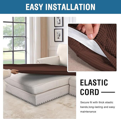 H.VERSAILTEX Super Stretch Individual Chaise Cover Sectional Couch Covers for L Shaped Sofa Both Left/Right Featuring Thick Jacquard Textured Twill Fabric (1 Piece Chaise Cover Large, Burnt Brick)