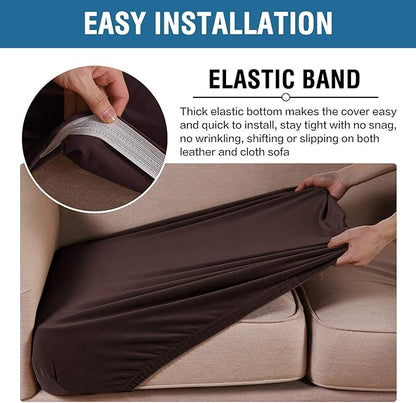 H.VERSAILTEX Velvet Stretch Couch Cushion Cover Plush Cushion Slipcover for Chair Loveseat Sofa Cushion Furniture Protector Seat Cushion Sofa Cover (2 Piece Medium Sofa Cushion Covers, Brown)