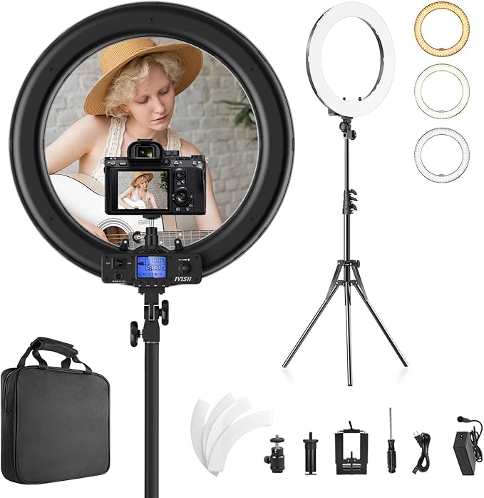 Ring Light,19inch LED Ring Light with Stand &LCD Display Adjustable Color Temperature 3000K-5800K, Makeup Light for YouTube Video Shooting, Portrait, Vlog, Selfie 【Upgraded Version】