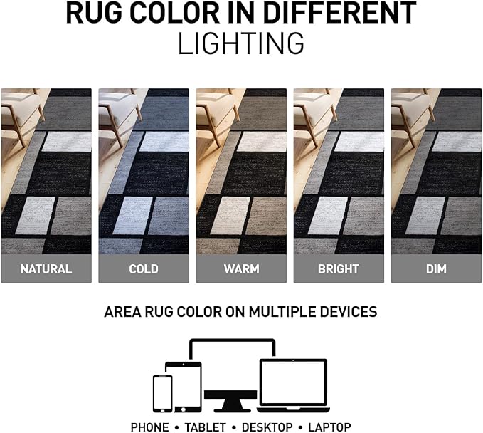 Rugshop Contemporary Modern Boxes for Hallway,Living Room,Bedroom,Kitchen Non Shedding Carpet Runner Rug 2'7" x 12' Gray