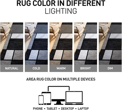 Rugshop Contemporary Modern Boxes for Hallway,Living Room,Bedroom,Kitchen Non Shedding Carpet Runner Rug 2'7" x 12' Gray