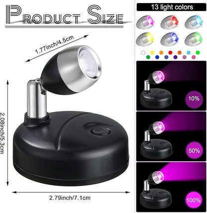 Tuanse 12 Pcs Battery Operated Spotlights Indoor LED Spot Display Lights Battery Powered Uplights 13 Colors Dimmable Mini Accent Lighting for Art Pictures Painting Closet(Black)