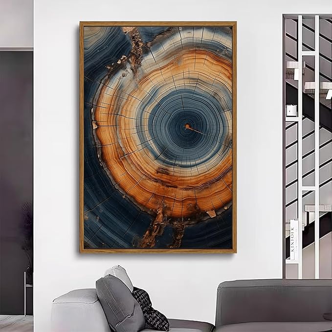 IBHJSART Framed Tree Ring Canvas Wall Art Vintage Colorful Wood Stump Painting Prints Modern Minimalist Pictures Neutral Nature Rustic Farmhouse Decor Living Room Bedroom Bathroom Office