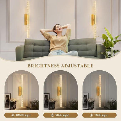camuucci Battery Operated Gold Wall Sconces Set of 2 Rechargeable Battery Powered Wall Light with 20000mAh Not Hardwired Dimmable Wall Lamp Fixtures for Bedroom Living Room 25.6 Inches
