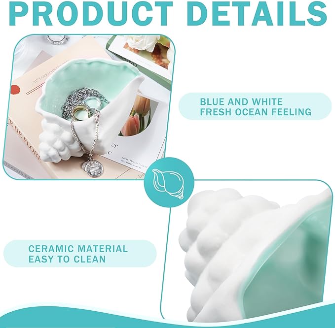 OSOPOLA Ceramic Conch Jewelry Tray - Ocean-themed Decorative Ring Holder Dish Key Tray Cute Jewelry Plate Trinket for Women,Home Decor,Christmas Birthday Gifts HE02CHL