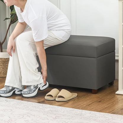 Joveco 32" Leather Storage Ottoman Bench, Rectangle Foot Rest Stool for Living Room, Bedroom, Entryway, Grey