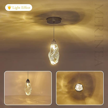 Brushed Nickel Crystal Pendant Light with Prism K9 Crystals, Modern LED Kitchen Island Hanging Light Fixture Adjustable Single Pendant Chandelier for Dining Room, Bedroom, Bathroom, Bar