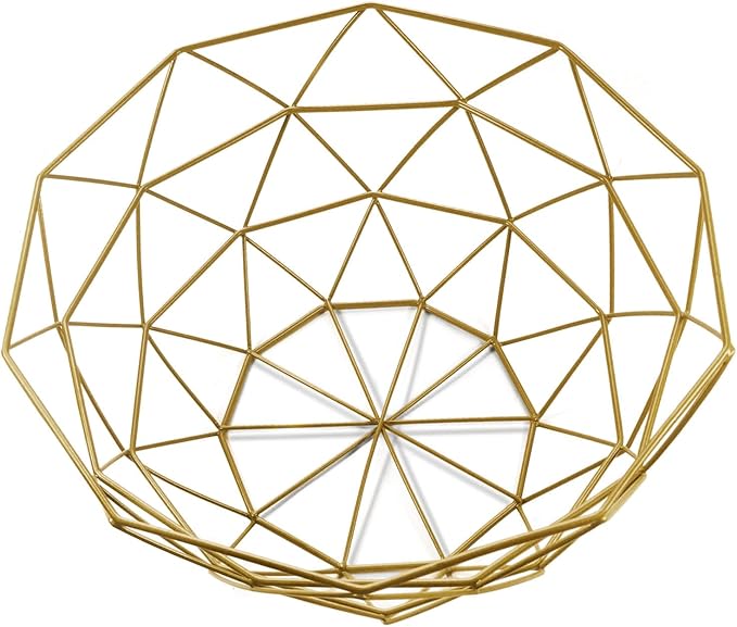 IBWell Geometric Metal Wire Fruit Bowl, Iron Arts Fruit Storage Baskets (Gold, Large)