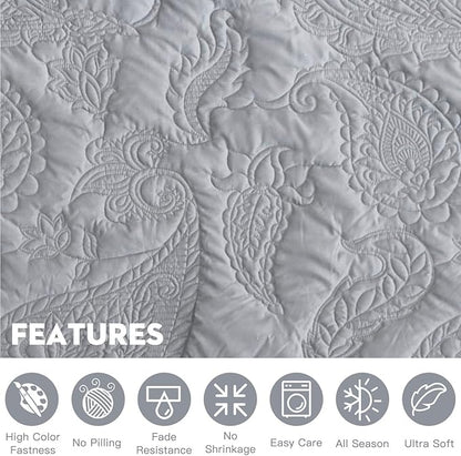 HZ & HY Oversized King Bedspread 128x120 Extra Wide, Quilted Coverlet Bedding Set, Lightweight Thin Comforter, Reversible, Luxurious, 5 Piece, 100% Microfiber, Grey