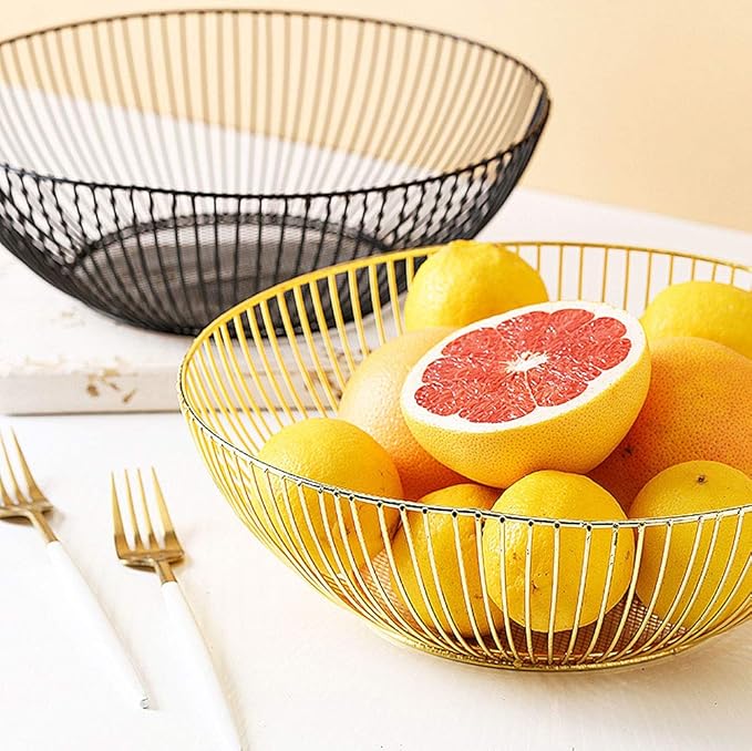 IBWell Black Wire Fruit Basket Fruit Bowl Kitchen Fruit Basket Stand Fruit Bowls for the Counters Metal Fruit Bowl (Round-Normal)