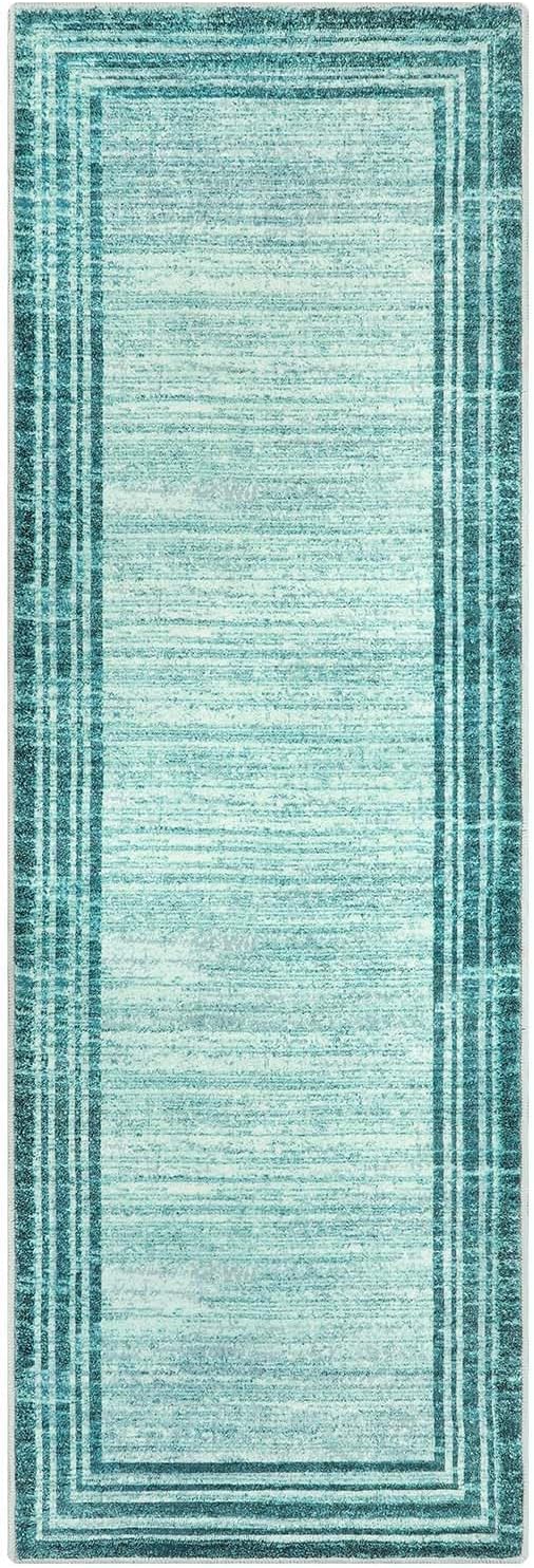 Lahome Modern Abstract Runner Rug, Washable Teal 2x6 Entryway Rug Runners Non Slip Hallway Runner, Low-Pile Soft Bathroom Runner Rug 6ft Kitchen Carpet Runner for Laundry Bedroom