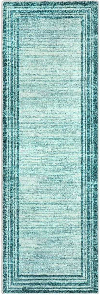 Lahome Modern Abstract Runner Rug, Washable Teal 2x6 Entryway Rug Runners Non Slip Hallway Runner, Low-Pile Soft Bathroom Runner Rug 6ft Kitchen Carpet Runner for Laundry Bedroom