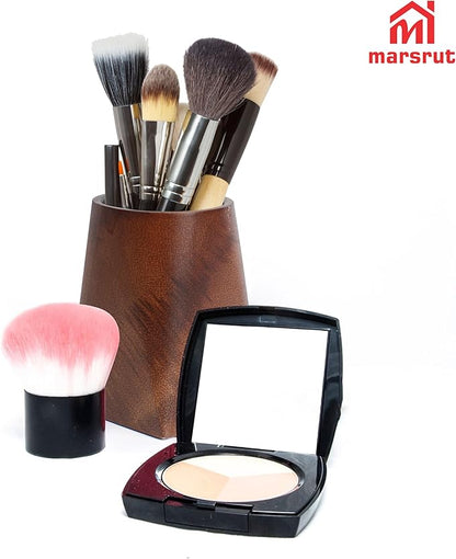 Walnut Pencil Holder, Wooden Desk Pen Holder, 4 Inch Wood Cup Organizer Caddy Stand, Vintage Rustic Box for Desktop Supplies Accessories Makeup Brushes Stationery Men Offices Decoration, Whole Piece
