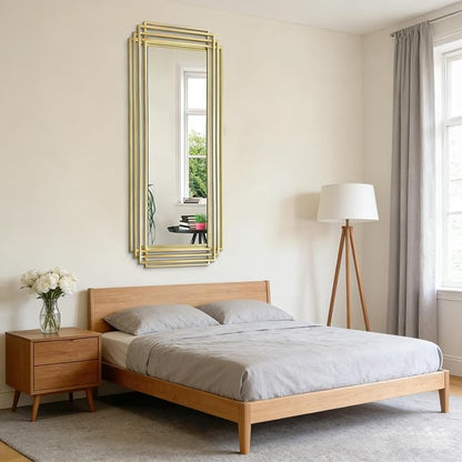 Geometric Wall Mirror, 63"x24" Modern Rectangle Full Length Mirror with Gold Metal Frame, Large Elegant Art Deco Mirror for Living Room Entryway Hallway, Hangs Vertically or Horizontally