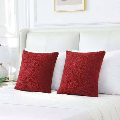 FUTEI Christmas Red Maroon Throw Pillow Covers 20x20 Inch Set of 2,Furry Faux Fur Teddy Boucle Textured Cushion Covers,Soft Fluffy Decorative Pillow Case,Home Decor for Couch Bed Living Room Car