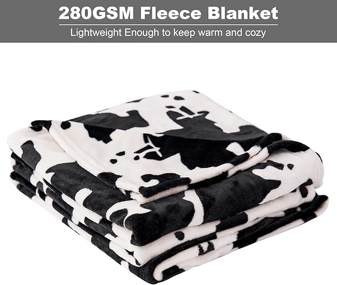 Viviland Fleece Blanket King Size Cow Print - 280GSM Lightweight Soft Fuzzy Cozy Plush King Blanket for Bed, 90x108 inches