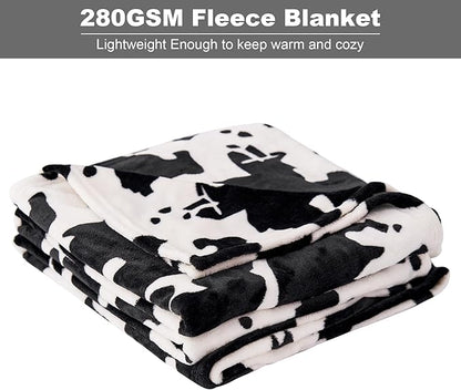 Viviland Fleece Blanket Twin Size Cow Print - 280GSM Lightweight Soft Fuzzy Cozy Plush Twin Blanket for Couch Sofa Bed, 60x80 inches