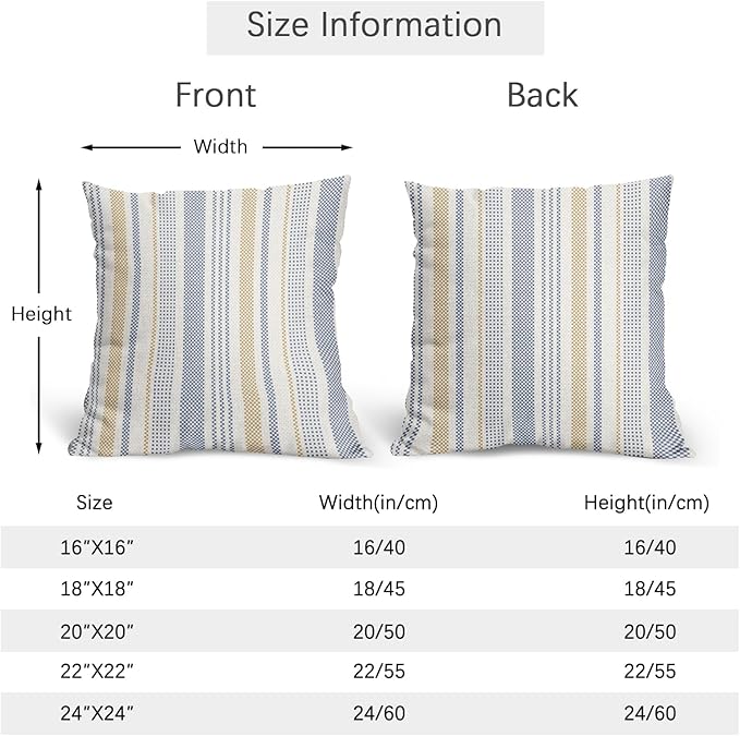 Blue Yellow Pillow Covers 20x20 Set of 2 Geometric Striped Print Partten Decorative Outdoor Boho Pillowcases with Zipper Rustic Decoration Farmhouse Sofa Couch Throw Cushion Cover Bed Decor