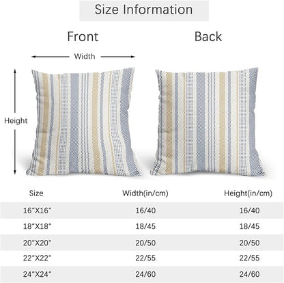 Blue Yellow Pillow Covers 20x20 Set of 2 Geometric Striped Print Partten Decorative Outdoor Boho Pillowcases with Zipper Rustic Decoration Farmhouse Sofa Couch Throw Cushion Cover Bed Decor