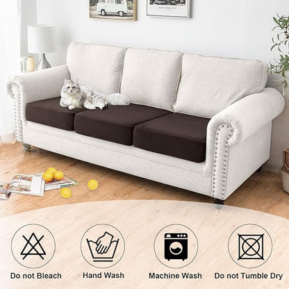 NAISI Waterproof Couch Cushion Covers Thick Velvet Fabric Washable Sofa Slipcovers 3 Pieces Individual Sectional Couch Covers with Elastic Bottom(3 Pcs for 3-Seat or Backrest,Coffee)