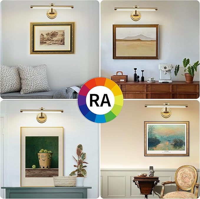 Modern Dimmable Picture Lights for Wall 15.7 Inch Hard-Wired LED Picture Frame Lights for Paintings Gallery Light with Adjustable Swing Arm Display Lights For Artwork, 7W, 2700K, Warm White - Brass