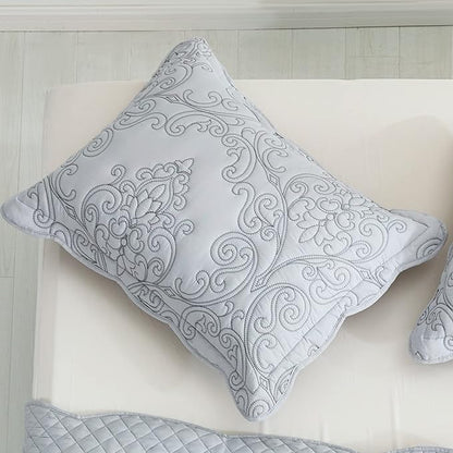 CHIXIN Microfiber Standard Pillow Shams Set of 2 - Decorative Quilted Pillow Covers - Grey - Size (20" x 26")