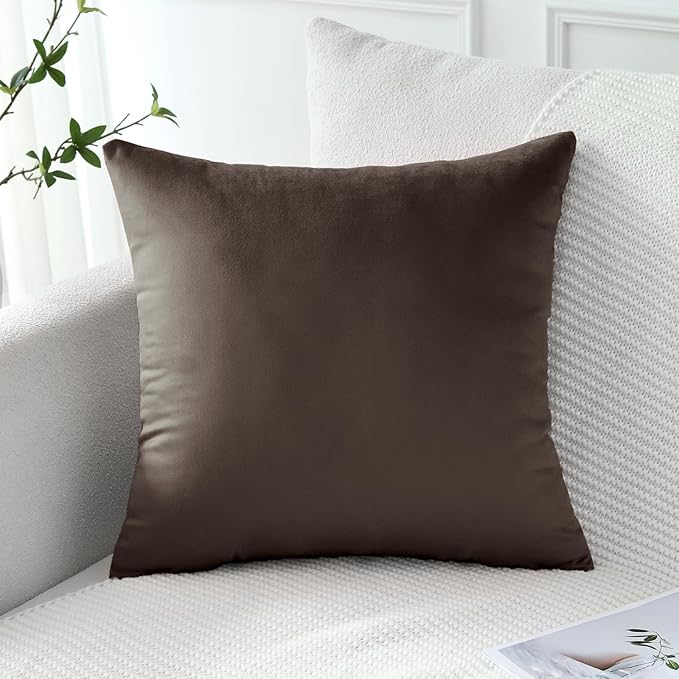 Artscope Luxury Velvet Pillow Covers Decorative Square Pillowcases Soft Solid Cushion Cases for Couch Sofa Bedroom Home Decor 18x18 Inch Chocolate Brown