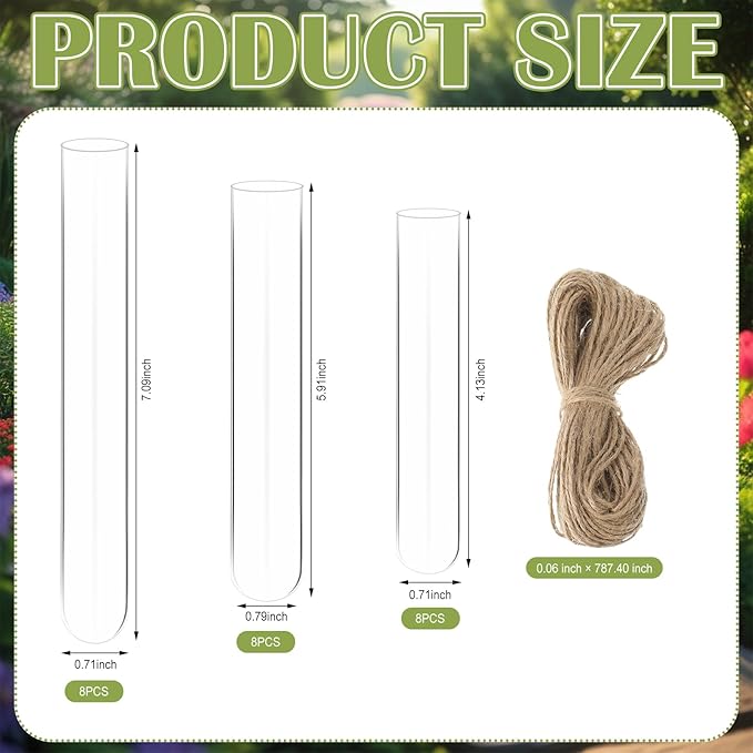 Hillban 24 Pcs Plant Propagation Tubes Spring Party Decoration Plastic Wall Planter Hanging Vase Propagation Station with Rope for Hydroponic Spring Home Garden Birthday Wedding Tea Party Decoration
