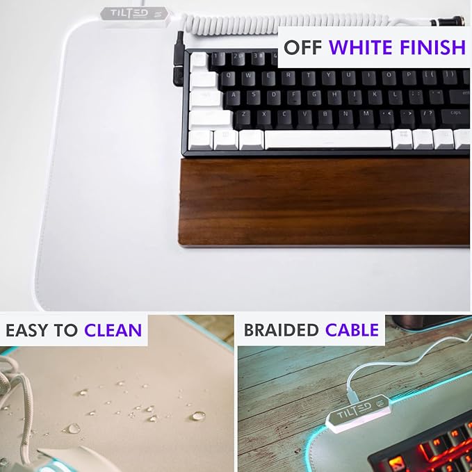 Tilted Nation Bone White Gaming Mouse Pad RGB - Large LED Mousepad - LED Desk mat with 8 Adjustable Light Modes - Non Slip Rubber Base, Easy to Clean Water Proof Surface Mat for Keyboard and Mouse
