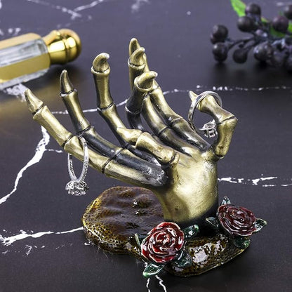 YU FENG Gothic Rose Skeleton Hand Jewelry Holder for Halloween Decor Rings Necklaces and Jewellery Accessories Hand Form Display Holders for Women Gift