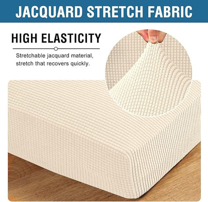 H.VERSAILTEX Super Stretch Individual Seat Cushion Covers Sofa Covers Couch Covers Slipcover Sets Thick Jacquard Textured Twill Fabric (2 Piece Large Sofa Cushion Covers, Cream)