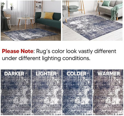 Keen Home Design Area Rugs - 2x3 Non-Shedding, Abstract Rugs for Kitchen, Living Room, Bedroom, Dining Room, Entryway - Size: 2' x 3', Navy/Grey/White