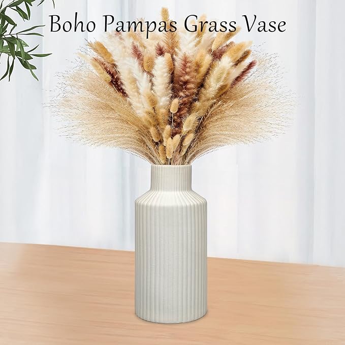 White Ceramic Vase, Modern Minimalist Matte Flower Vase, Boho Pampas Grass Vase, Small Vase for Home Decor Bedroom Shelf Kitchen Coffee Table Centerpiece(8 in)(White)