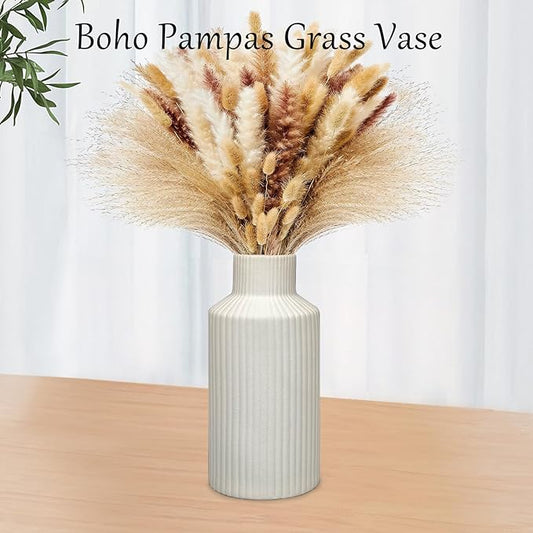 White Ceramic Vase, Modern Minimalist Matte Flower Vase, Boho Pampas Grass Vase, Small Vase for Home Decor Bedroom Shelf Kitchen Coffee Table Centerpiece(8 in)(White)