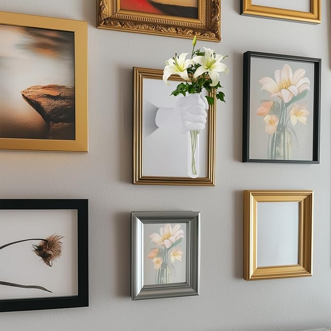 Unique Wall Sculptures, Hand Vases Home Decor, Wall Mount Art Sculpture, Unique Wall Art Statue, Funky Flower Vase Decorations, Modern Eclectic Hanging Decor,Glass Test Tube Vase (White)