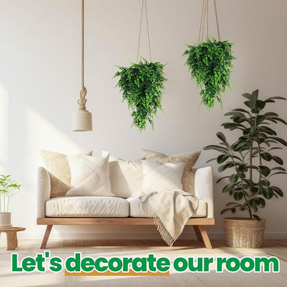 Geosar 80 Pcs Artificial Hanging Plants 32 Inch Hanging Boston Ferns Plastic Fake Plants for Wall Room Garden Wedding Garland Indoor Outdoor Decoration, No Basket