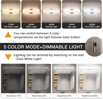 Bathroom Vanity Light Brushed Nickel Square LED 24 inch 14W 4000K Natural White Light Wall Bar Lighting Fixtures Over Mirror (Brushed Nickel, 33.5 inch 5CCTDimmable)