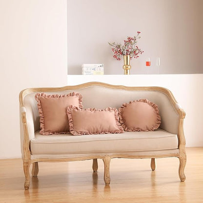ISAENNE 2 Pcs Classic Pink Round Throw Pillow Cover Diameter 16", Solid Color Cottage Linen Cotton Decor Pillow Cover with Ruffles, Sturdy Throw Pillow Case for Couch Sofa Bed Living Room