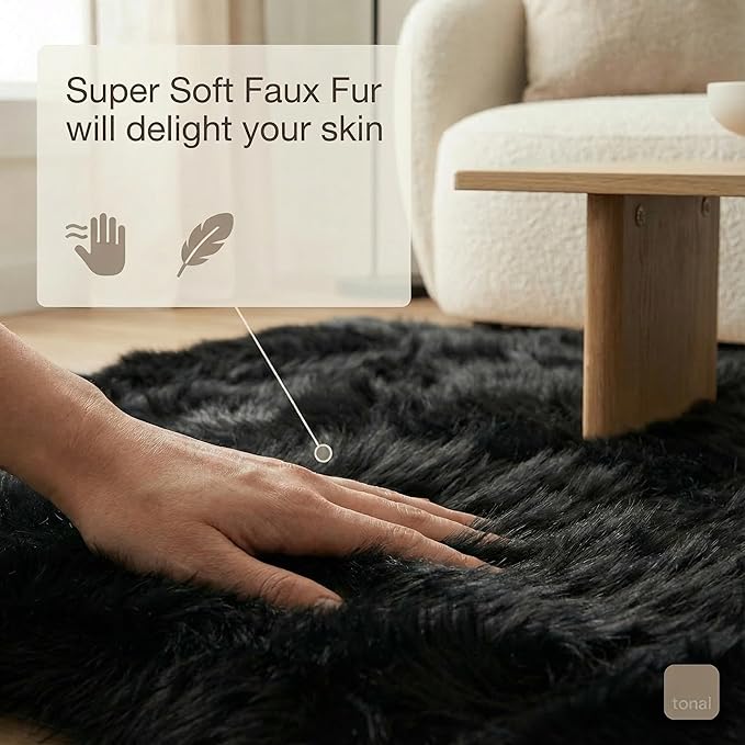 Super Area Rugs Ultra Soft & Fluffy Faux Sheepskin Rug, Black 6 x 9 Feet Carpet for Bedroom Living Room