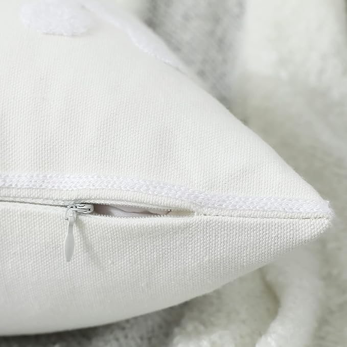mixeoo Ivory White Winter Decorative Throw Pillow Covers Snowflake Embroidered Soft Thick Durable Square Solid Cushion Cases for Sofa, Pack of 2, 18 x 18 Inch