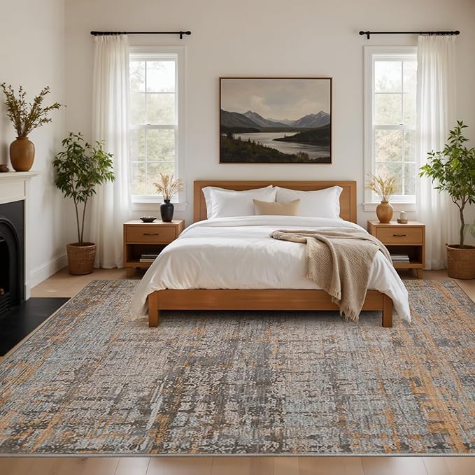 Area Rugs 8x10,Large Soft Rugs for Living Room, Washable,Modern Abstract Rugs for Bedroom Dining Room, Non-Slip Foldable Thin Indoor Carpet Stain Resistant(Taupe)