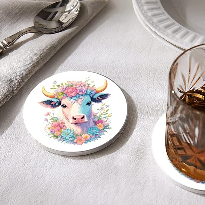 Coasters Set of 6 Ceramic Drink Coaster with Cork Base Modern Style Coasters for Mugs and Cups Office Kitchen 4 in