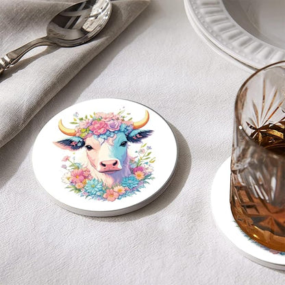 Coasters Set of 6 Ceramic Drink Coaster with Cork Base Modern Style Coasters for Mugs and Cups Office Kitchen 4 in