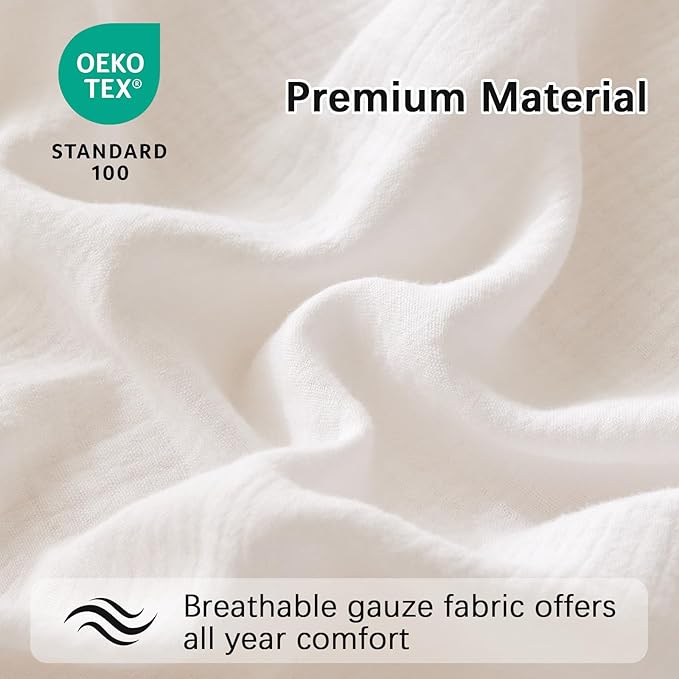 Sheets Queen Size Bed Set Cotton Bed Sheets Gauze 4 Pcs White Sheet Set 16" Deep Pocket Sheet & Pillowcase Sets Boho Muslin Sheets Soft Queen All Season Bedding Sets