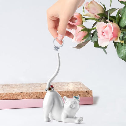 PUDDING CABIN Cat Mom Gift for Women, Cat Ring Holder Wedding Ring Stand Lover Gift For Women Friends Birthday Christmas Valentines Gift, Figurine Room Decor