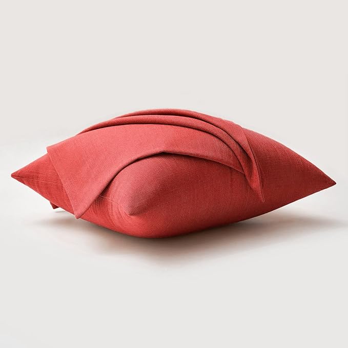MIULEE Pack of 2 Decorative Linen Burlap Pillow Covers Farmhouse Accent Pillowcases for Sofa Car Couch Bedroom Living Room Decor 20x20 Inch Christmas Red