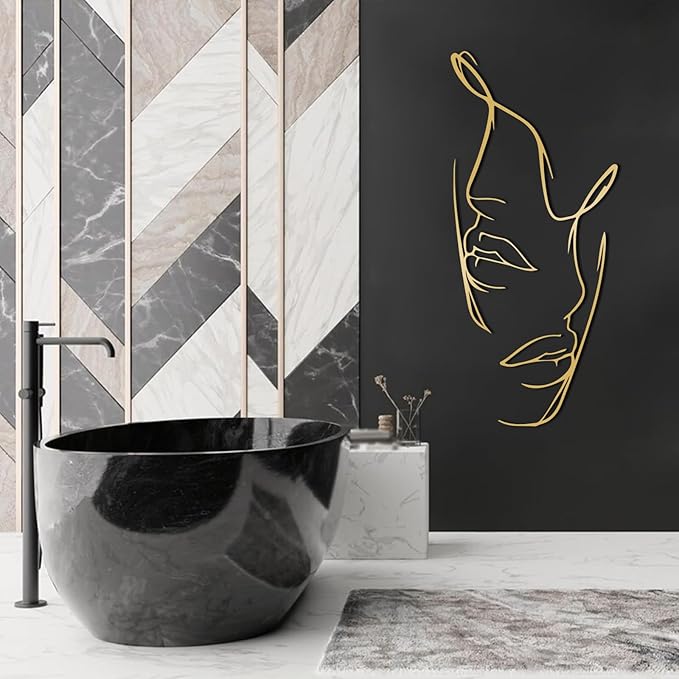 EANHIPE Metal Couple Facial Lines Wall Art, Face Metal Wall Art, Line Face Wall Hanging, Minimalist Abstract Woman Wall Decor, Couple Line Wall Decor, Bedroom Wall Decoration (Gold, 30"x13"/76x34cm)