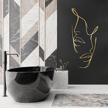 EANHIPE Metal Couple Facial Lines Wall Art, Face Metal Wall Art, Line Face Wall Hanging, Minimalist Abstract Woman Wall Decor, Couple Line Wall Decor, Bedroom Wall Decoration (Gold, 30"x13"/76x34cm)