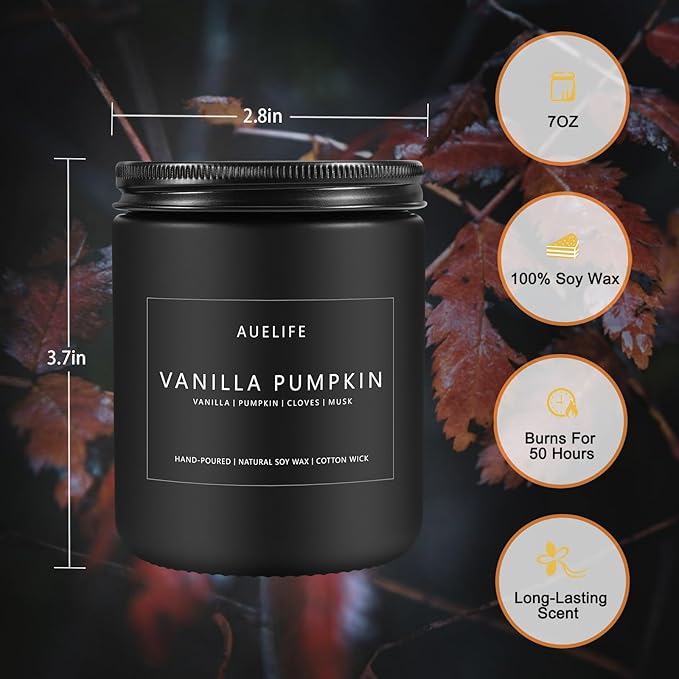 Fall Candle | Vanilla Pumpkin Candle - Scented Candles for Autumn, Fall Aromatherapy Gifts - 7 OZ (Pack of 2)
